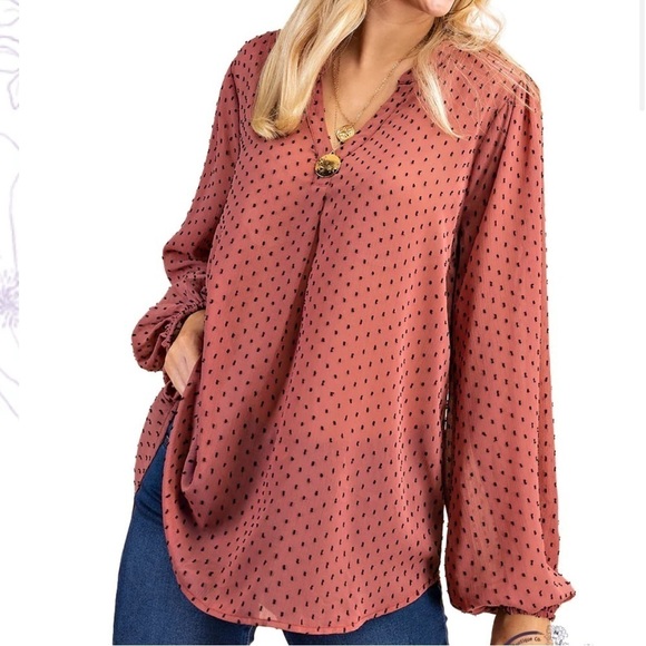 Zenobia Tops - Zenobia Pink and Black Dot Blouse